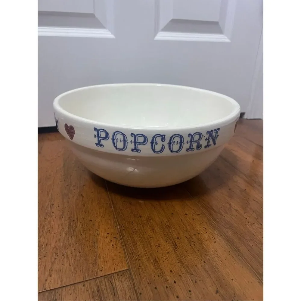 Vintage Large Heavy Pottery Popcorn Serving Bow Or Mixing Bowl